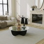 Hanah Home Lily Mesa de Centro Negra con Cristal Templado